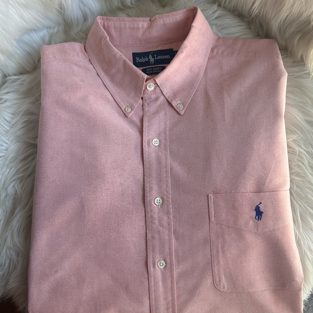 Ralph Lauren Men’s Light Pink Button-Down Oxford Shirt with Navy Pony XL